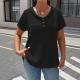 Womens Solid-color Textured Pleated Fabric Doll-collar Button T-shirt