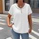 Womens Solid-color Textured Pleated Fabric Doll-collar Button T-shirt