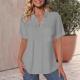 Solid-color V-neck Short-sleeved Cotton-linen Casual Loose-fit Pocket Shirt