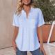 Solid-color V-neck Short-sleeved Cotton-linen Casual Loose-fit Pocket Shirt