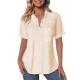 Solid-color V-neck Short-sleeved Cotton-linen Casual Loose-fit Pocket Shirt