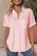 Solid-color V-neck Short-sleeved Cotton-linen Casual Loose-fit Pocket Shirt