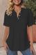 Solid-color V-neck Short-sleeved Cotton-linen Casual Loose-fit Pocket Shirt