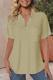 Solid-color V-neck Short-sleeved Cotton-linen Casual Loose-fit Pocket Shirt