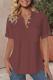 Solid-color V-neck Short-sleeved Cotton-linen Casual Loose-fit Pocket Shirt