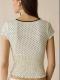 Polka-dot V-neck Lace-trimmed Short-sleeve T-shirt