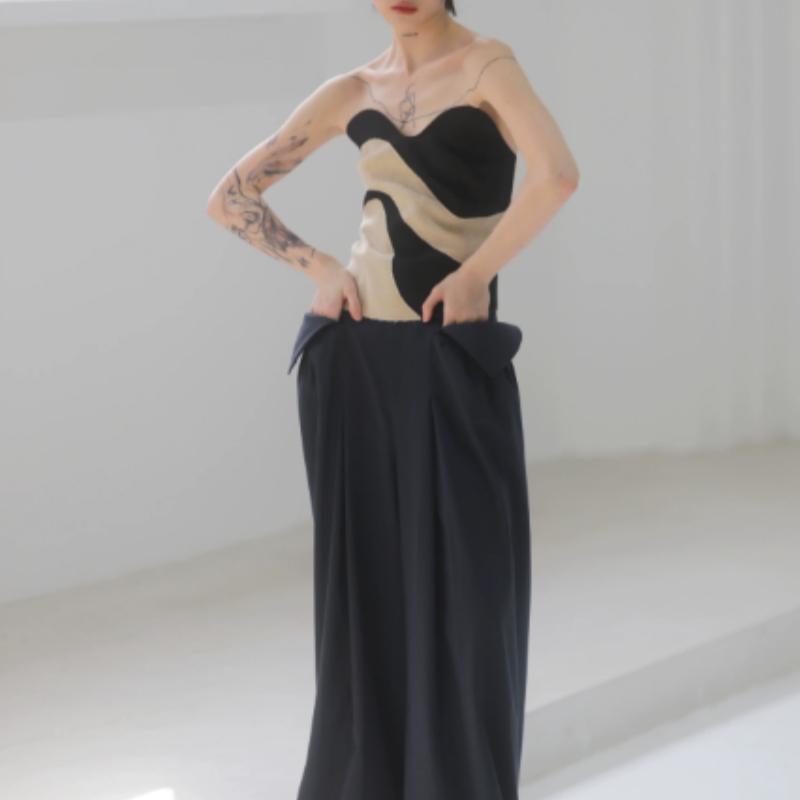 Retro Geometric Streamlined Raw-edged Color-block Wool Bandeau