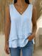 Womens Cotton Solid-Color Loose V-Neck Sleeveless T-Shirt With Ruffled Hem