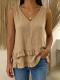 Womens Cotton Solid-Color Loose V-Neck Sleeveless T-Shirt With Ruffled Hem