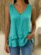 Womens Cotton Solid-Color Loose V-Neck Sleeveless T-Shirt With Ruffled Hem