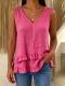 Womens Cotton Solid-Color Loose V-Neck Sleeveless T-Shirt With Ruffled Hem