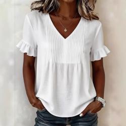 Ruffled Loose-fit V-neck Flared-sleeve Blouse