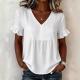 Ruffled Loose-fit V-neck Flared-sleeve Blouse