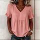 Ruffled Loose-fit V-neck Flared-sleeve Blouse