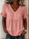Ruffled Loose-fit V-neck Flared-sleeve Blouse