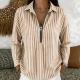 Womens Striped Shirt With A Turn-down Collar And Zipper Front