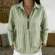 Womens Striped Shirt With A Turn-down Collar And Zipper Front