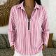 Womens Striped Shirt With A Turn-down Collar And Zipper Front
