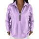 Womens Striped Shirt With A Turn-down Collar And Zipper Front