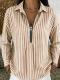 Womens Striped Shirt With A Turn-down Collar And Zipper Front