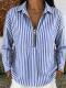 Womens Striped Shirt With A Turn-down Collar And Zipper Front