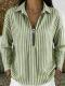 Womens Striped Shirt With A Turn-down Collar And Zipper Front