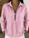 Womens Striped Shirt With A Turn-down Collar And Zipper Front