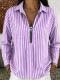 Womens Striped Shirt With A Turn-down Collar And Zipper Front