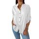 Womens V-neck Cotton-linen Top Long-sleeve Blouse Loose-fit