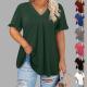 Casual Solid-color Short-sleeve Top With Ruffled Cap Sleeves And A V-neck