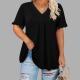 Casual Solid-color Short-sleeve Top With Ruffled Cap Sleeves And A V-neck