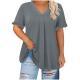 Casual Solid-color Short-sleeve Top With Ruffled Cap Sleeves And A V-neck
