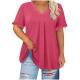 Casual Solid-color Short-sleeve Top With Ruffled Cap Sleeves And A V-neck