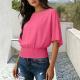 Solid Color Stylish Relaxed Fit Slightly Casual Short Sleeve T-shirt With A Round Neckline And Ruffled Hem