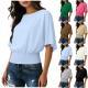 Solid Color Stylish Relaxed Fit Slightly Casual Short Sleeve T-shirt With A Round Neckline And Ruffled Hem