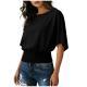 Solid Color Stylish Relaxed Fit Slightly Casual Short Sleeve T-shirt With A Round Neckline And Ruffled Hem