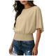 Solid Color Stylish Relaxed Fit Slightly Casual Short Sleeve T-shirt With A Round Neckline And Ruffled Hem