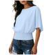 Solid Color Stylish Relaxed Fit Slightly Casual Short Sleeve T-shirt With A Round Neckline And Ruffled Hem