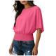 Solid Color Stylish Relaxed Fit Slightly Casual Short Sleeve T-shirt With A Round Neckline And Ruffled Hem