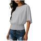 Solid Color Stylish Relaxed Fit Slightly Casual Short Sleeve T-shirt With A Round Neckline And Ruffled Hem