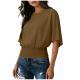 Solid Color Stylish Relaxed Fit Slightly Casual Short Sleeve T-shirt With A Round Neckline And Ruffled Hem