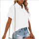 New Womens Cotton-linen Solid-color Short-sleeve Shirt