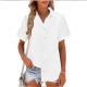 New Womens Cotton-linen Solid-color Short-sleeve Shirt