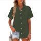 New Womens Cotton-linen Solid-color Short-sleeve Shirt