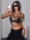 Womens Mesh Rhinestone Fishnet Hooded Vest