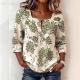 Womens Retro Printed Square-Neck Three-Quarter-Sleeve Casual Loose Top