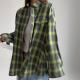 Retro-style Versatile Plaid Long-sleeve Pocket Womens Blouse