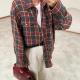Retro-style Versatile Plaid Long-sleeve Pocket Womens Blouse