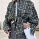 Retro-style Versatile Plaid Long-sleeve Pocket Womens Blouse