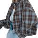 Retro-style Versatile Plaid Long-sleeve Pocket Womens Blouse